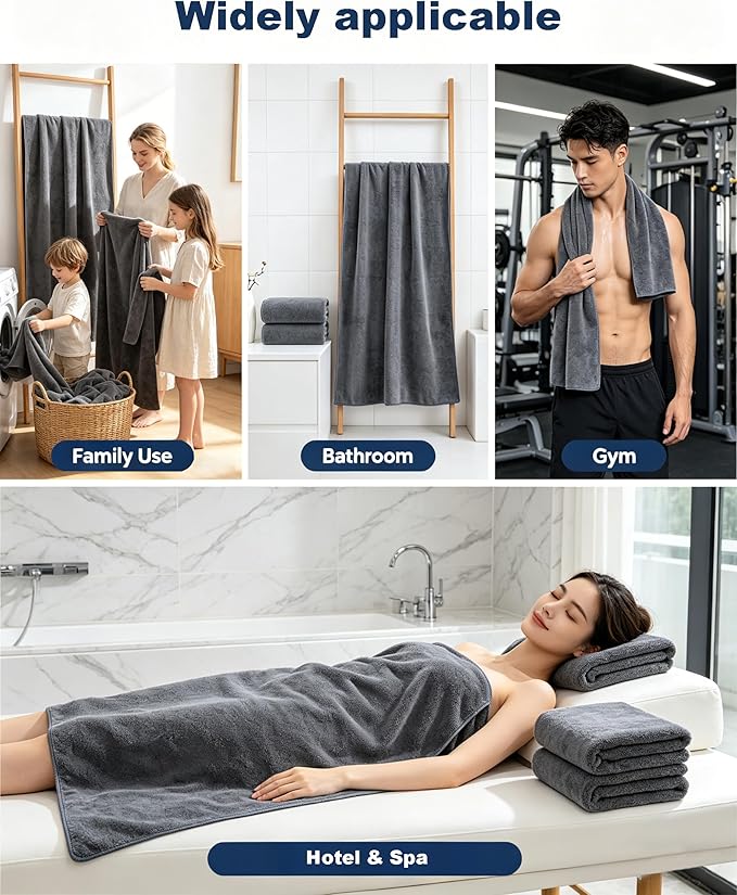 Lumimi Towels 3 Piece Very Soft Microfiber Bath Sheet Towel Set Super Absorbent - Image 3
