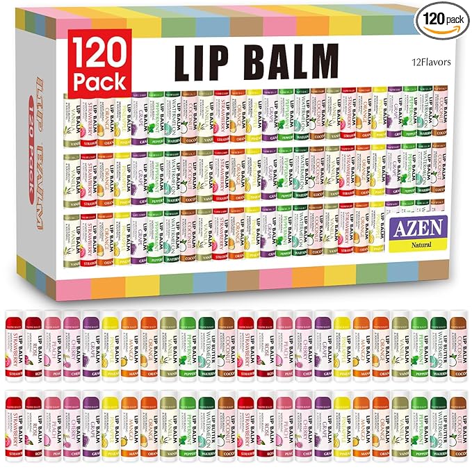 AZEN 120 Pack Lip Balm Bulk, Moisturizing Lip Balms by AZEN