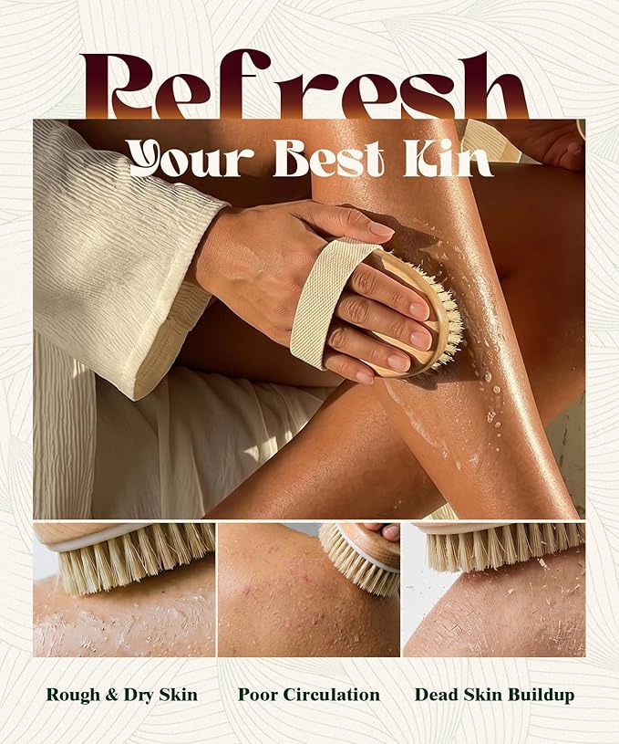 POPCHOSE Dry Brushing Body Brush, Natural Bristle Dry Skin Exfoliating Brush - Image 2