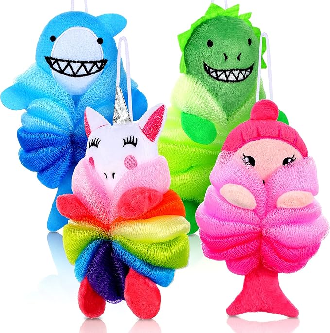 Tatuo 4 Pcs Animal Bath Loofahs Kids Body Loofah Cartoon Shower Cute Bath by Tatuo