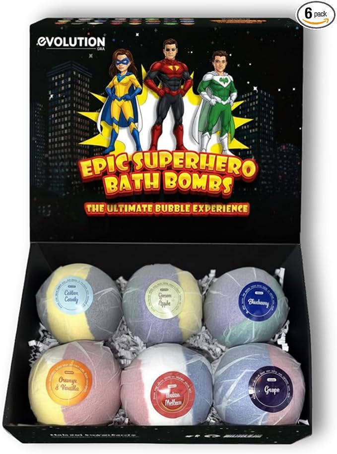 EvolutionUSA 6pc Epic Superhero Bath Bombs by EvolutionUSA