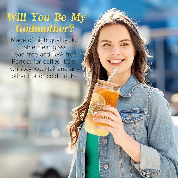 iAOVUEBY 7PCS Godmother Proposal Gift, Will You Be My Godmother, 16oz Glass Cup - Image 4