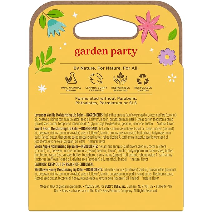 Burt's Bees 4 Pack Lavender Vanilla, Sweet Peach, Wildflower Honey; 24 Hour - Image 12