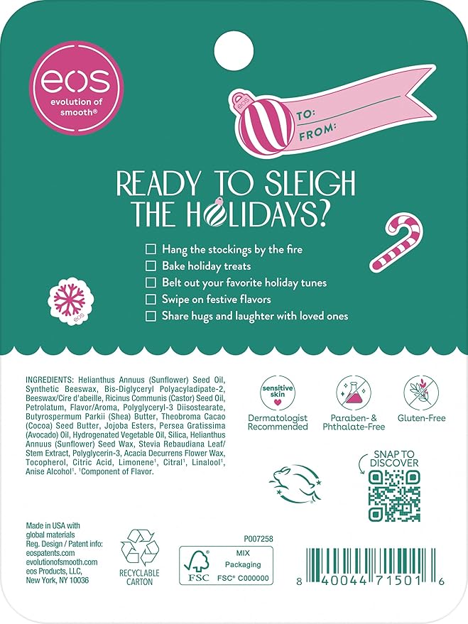 eos Holiday 24H Moisture Mini Super Balm Set, Sugar Plum Spritz, Candy Cane - Image 6