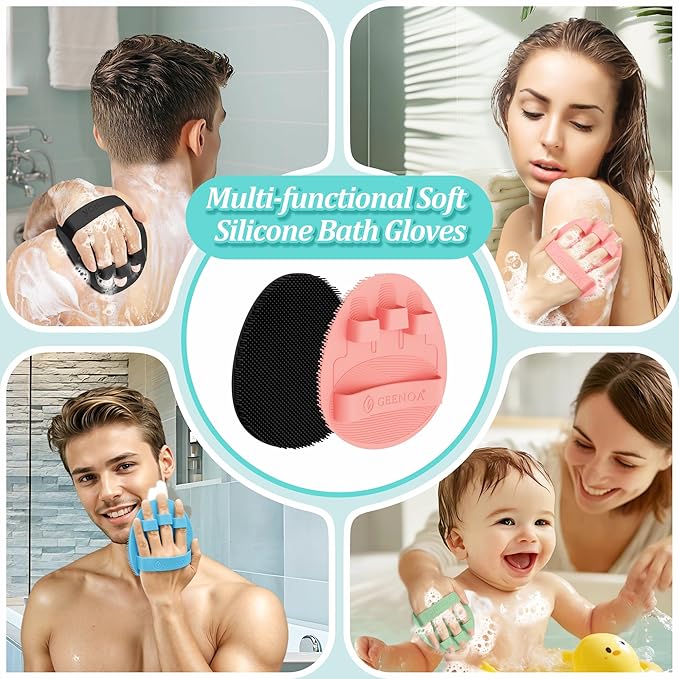 Silicone Back & Face Scrubber & Bath Glove Set 3PCS, 13.4'' Gentle Back Scrubber - Image 7