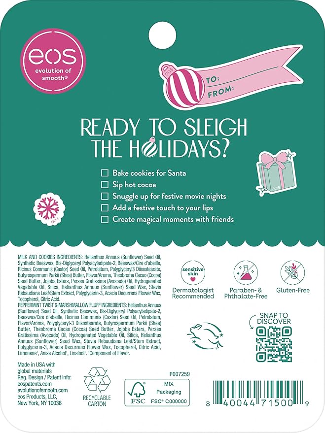 eos Holiday 24H Moisture Mini Super Balm Set, Peppermint Twist, Milk & Cookies - Image 6