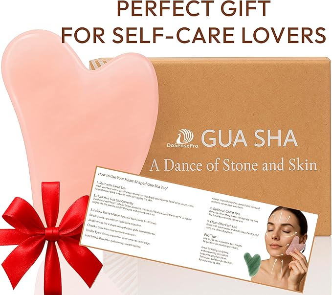 Rose Quartz Gua Sha Facial Tool Heart-Shaped Crystal - Image 6