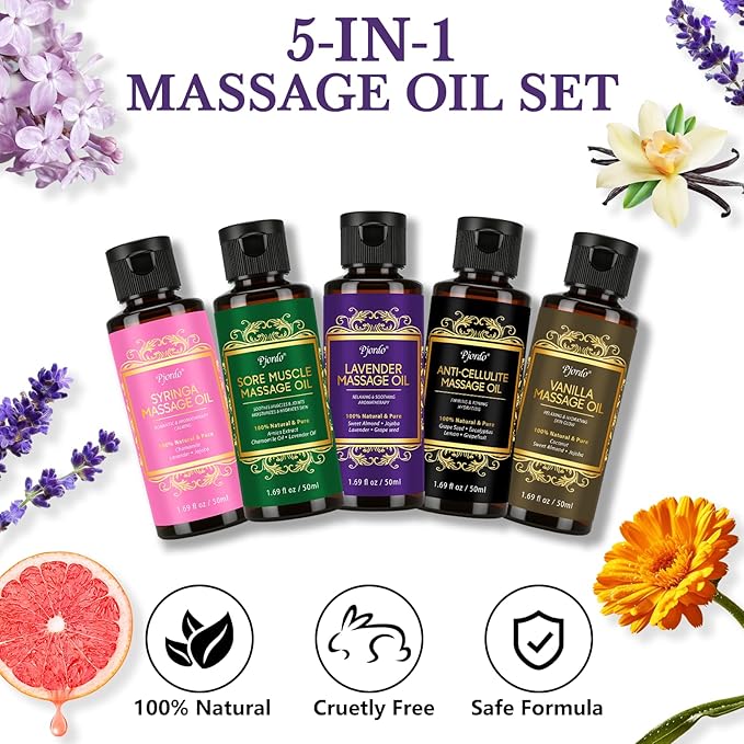 Pjordo 5 Pack Massage Oil for Massage Therapy, Sore Muscle, Syringa & Anti - Image 3