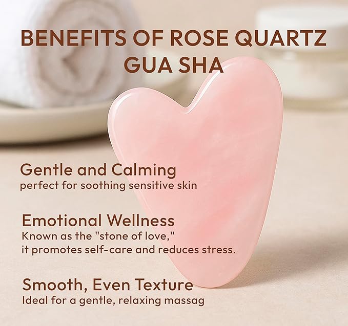 Rose Quartz Gua Sha Facial Tool Heart-Shaped Crystal - Image 3