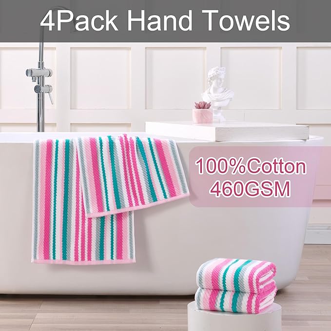VOOVA & MOVAS Cotton Hand Towels Set of 4, Soft & Absobent & Lightweight - Image 3