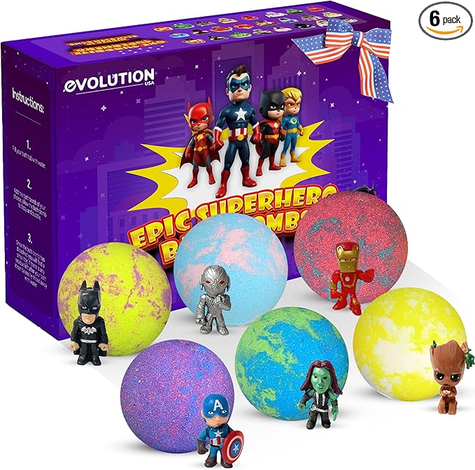 EvolutionUSA 6 Purple Epic Superhero Bath Bombs by EvolutionUSA