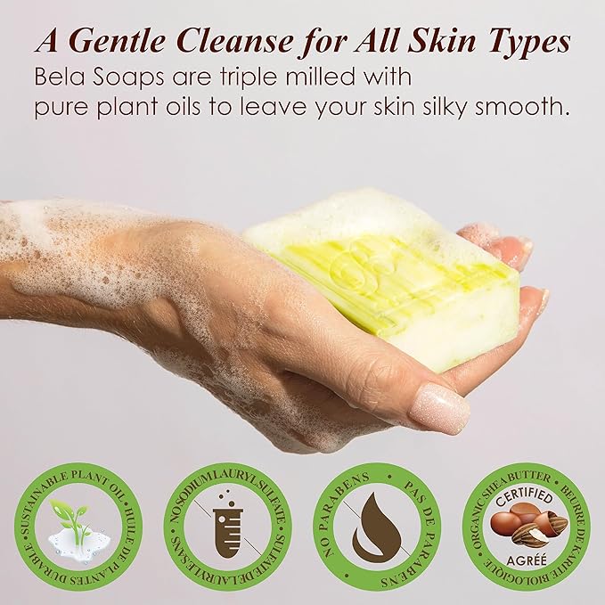 BELA Olive Oil and Cocoa Butter Soap, 3.3 OZ Pack of 12, Long Lasting French - Image 3