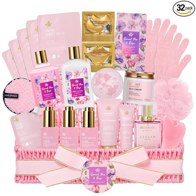 32 Pcs Mother's Day Gift, Rose Bath and Body Gift Basket by RAROSAACCA