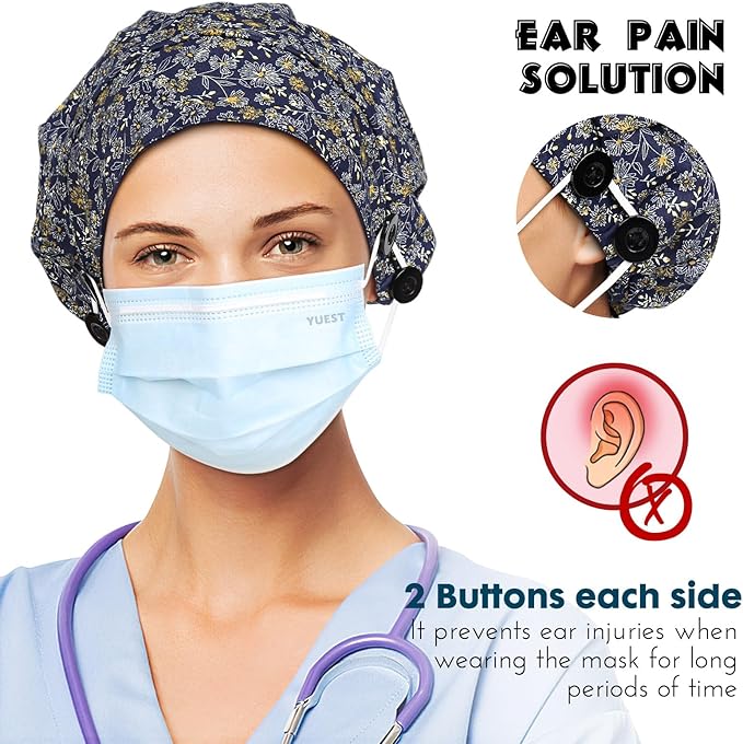 2 Pack Satin Lined Bouffant Scrub Caps - Image 6