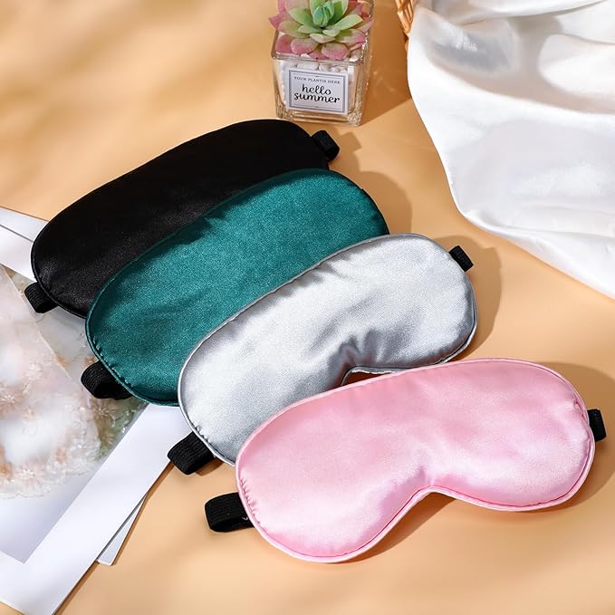 BBTO 4 Pcs Silk Sleep Eye Masks Smooth Soft Satin Eye Covers - Image 4