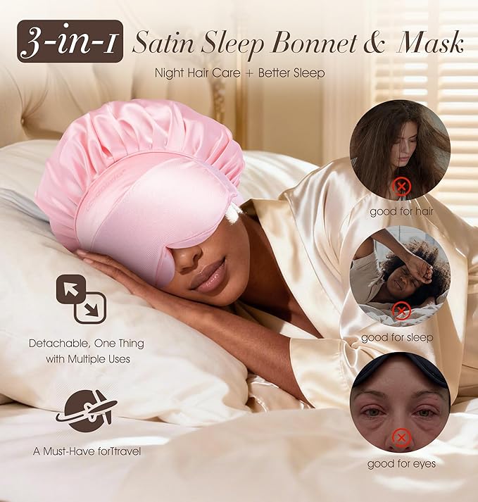 LC-dolida Satin Silk Bonnet for Sleeping Women Men, Hair Bonnet for Curly & - Image 2