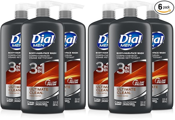 Dial Men 3 in 1 Body, Hair and Face Wash, 16 Fl Oz, Cleanses Deep + Gentle on by DialSoap