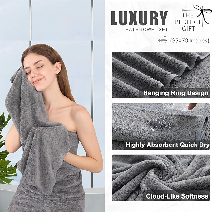 8 Piece Bath Towel Set Grey |2 Oversized Large Bath Sheet, 2 Hand Towels - Image 2