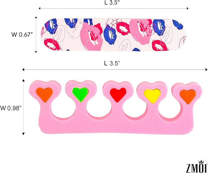 6 Pieces Colorful Girly Mini Emery Nail Files + 6 Pairs Heart Design Toe - Image 4