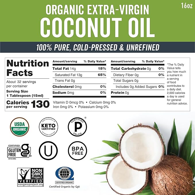 Viva Naturals Organic Coconut Oil, 16 fl oz – Unrefined, Cold-Pressed Extra - Image 2