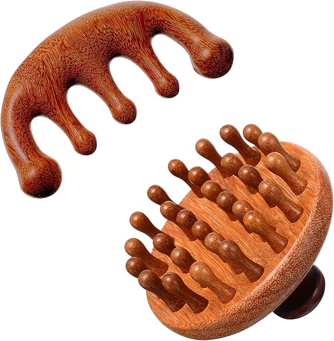 Trinkrittey 2 Pack Wooden Scalp Massager Comb Wooden Hair Brush Head Gua Sha by Unknown
