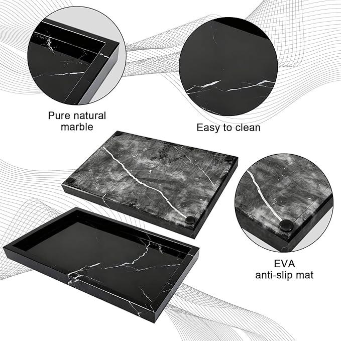 Pure Natural Marble Tray for Bathroom, Sink. Cosmetics, toiletries, etc. can be - Image 3