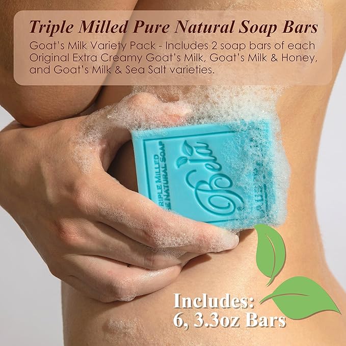 BELA Soap Bar Variety Pack, Pure Goats Milk, and Sea Salt, Long Lasting - Image 2