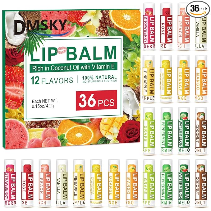 DMSKY 36 Pack Lip Balm, Natural Lip Balm Bulk by DMSKY