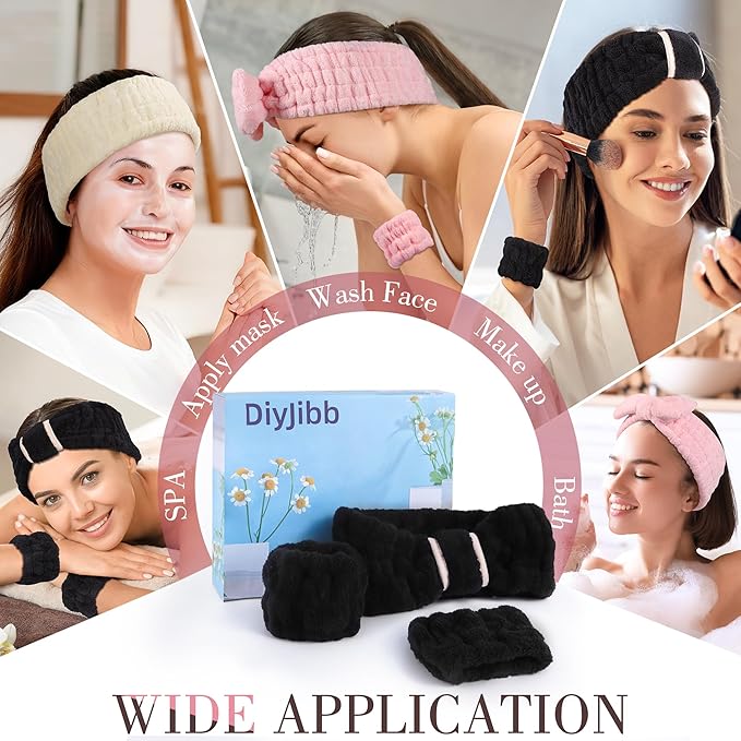 DiyJibb 9 Pcs Spa Headband for Washing Face, Skincare Headband and Wristband Set - Image 4