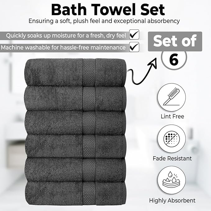 QUBA LINEN Hotel & Spa 100% Cotton Bath Towels Pack of 6, Ultra Soft, Quick Dry - Image 4