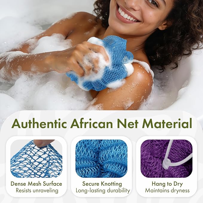Bathway Loofah Bath Sponge, 2 Pack African Net Sponge Authentic, Exfoliating - Image 3