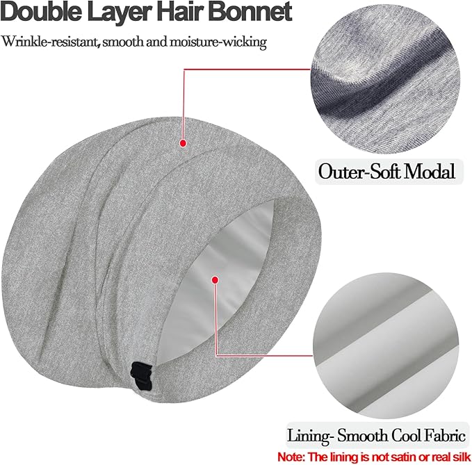Sleep Cap Bonnet for Sleeping, Adjustable Cooling Ice Silk Lined Hair Bonnets - Image 5
