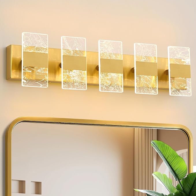 Modern LED Bathroom Light Fixtures Dimmable 5-Light Gold Vanity Light, 5CCT by NADOSAHomeLighting