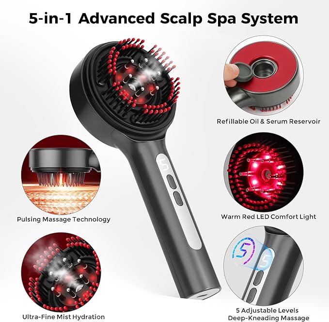 Electric Scalp Massager, 5 in 1 Refillable Oil Reservoir and Mist 3 Step At - Image 3