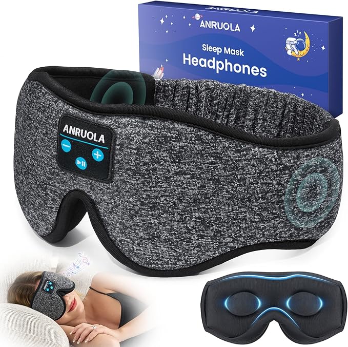 Bluetooth Sleep Mask with Wireless Headphones – Soft 3D Contoured Eye Mask by ANRUOLA