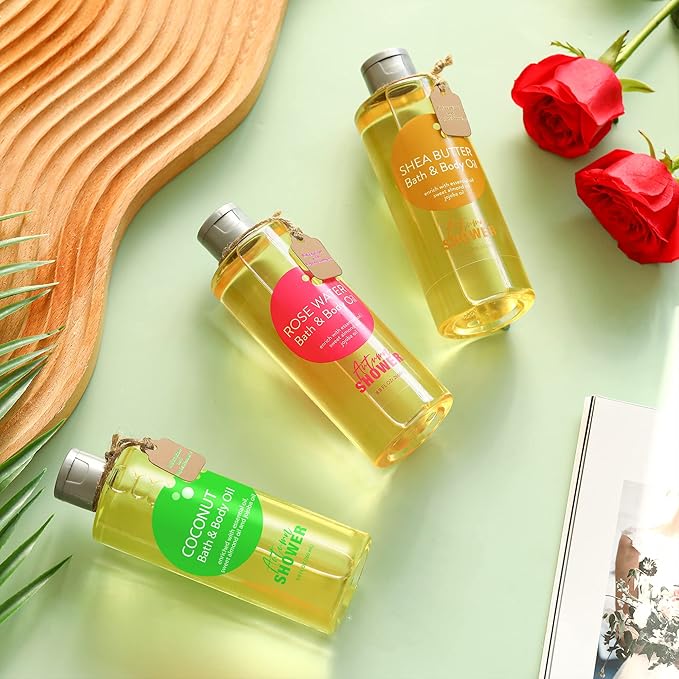 Bath and Body Oil with Sweet Almond Jojoba, Shea Butter, Rose Water, Coconut - Image 6