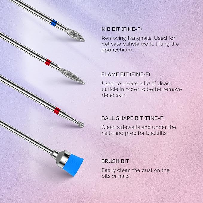 MelodySusie Nail Drill Bits Set, 3/32'' Professional Nail Bits - Image 5