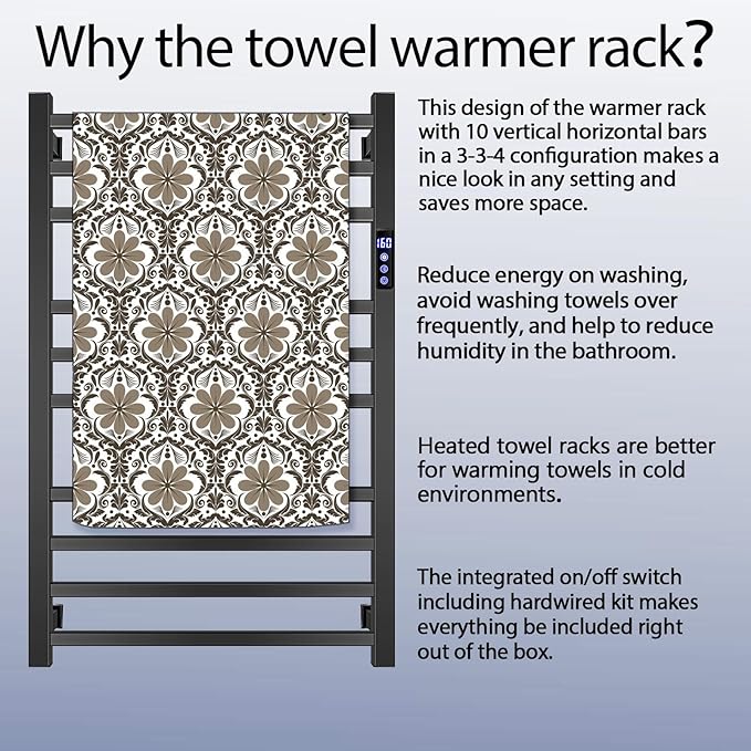 XBVV Black Towel Warmer Rack for Bathroom - Image 7