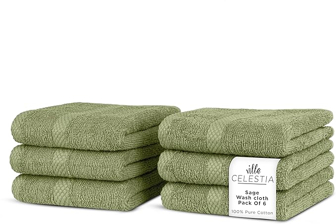 100% Cotton Wash Cloth for face & Body Set of 6, Sustainable, Highly Absorbent by VillaCelestia