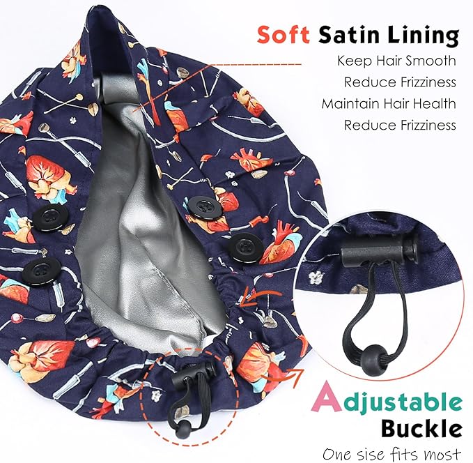 2 Pack Satin Lined Bouffant Scrub Caps - Image 3