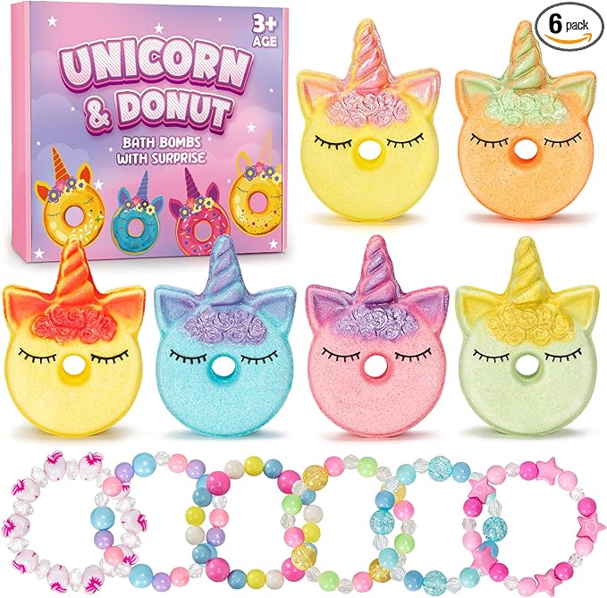 Bath Bombs for Girls, 6 Packs Unicorn Donut Bubble Bath Bathbombs by Duchong