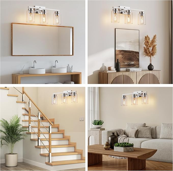 PARTPHONER 3-Light Bathroom Light Fixtures, Brushed Nickel Vanity Light - Image 8