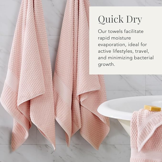 NY Loft 100% Cotton 6 Piece Bath Towel Set | Pink Towels | Soft & Absorbent - Image 3