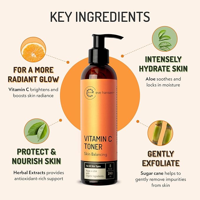 Eve Hansen Vitamin C Toner for face | 8 oz Hydrating Facial Toner Pore Minimizer - Image 4