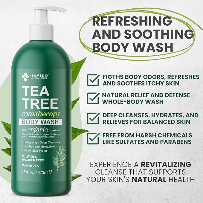 KESMEDIK Tea Tree Body Wash MaxTherapy, Itchy Skin Relief, Tea Tree Oil Soap - Image 2