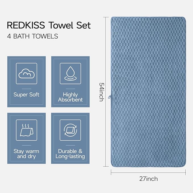 REDKISS Microfiber Bath Towels of 4-27x55 Inches Bath Towel Large, Highly - Image 2