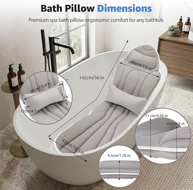 Full Body Bath Pillow for Bathtub, Thick 5D Air Mesh Luxury Spa Tub Cushion - Image 2