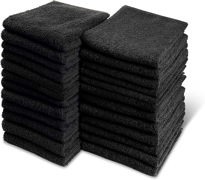 Black Bleach Proof Towels Bulk Sets 72 Pack 100% Cotton 16" X 27" Color Safe by GrokoTextiles