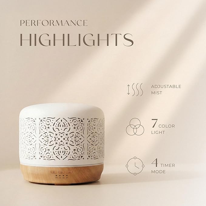 Earnest Living Essential Oil Diffuser White Ceramic Diffuser 500 ml Timers - Image 3
