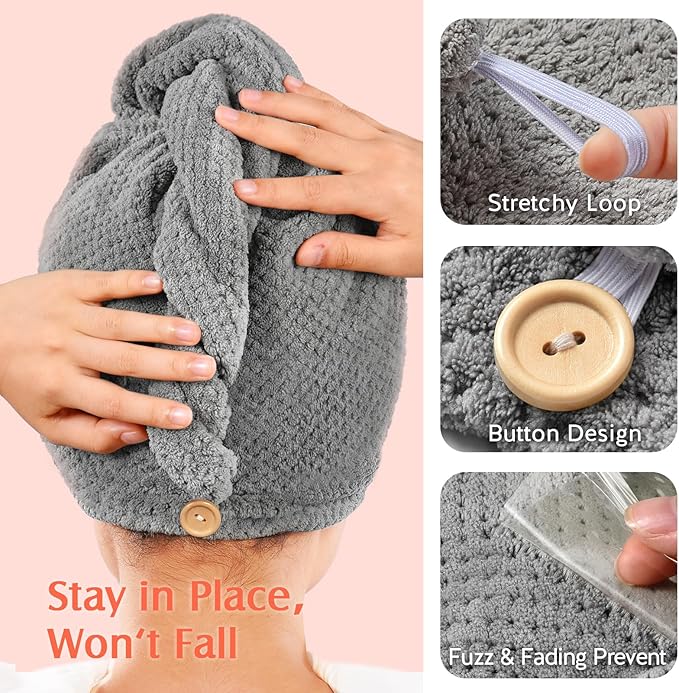 YFONG 2 Pack Large Microfiber Hair Towel Wrap, Super Absorbent Quick Dry Hair - Image 5